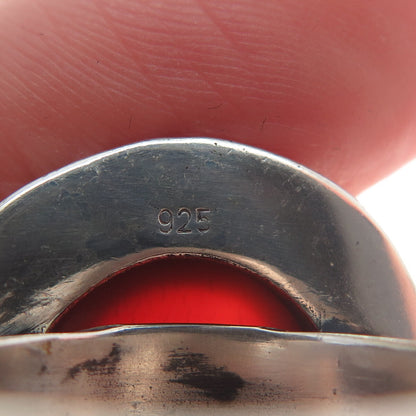 925 Sterling Silver Vintage Real Pear-Cut Carnelian Oxidized Ring Size 8.75