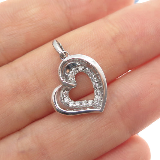 925 Sterling Silver Real Round-Cut Diamond Heart Mini Charm Pendant