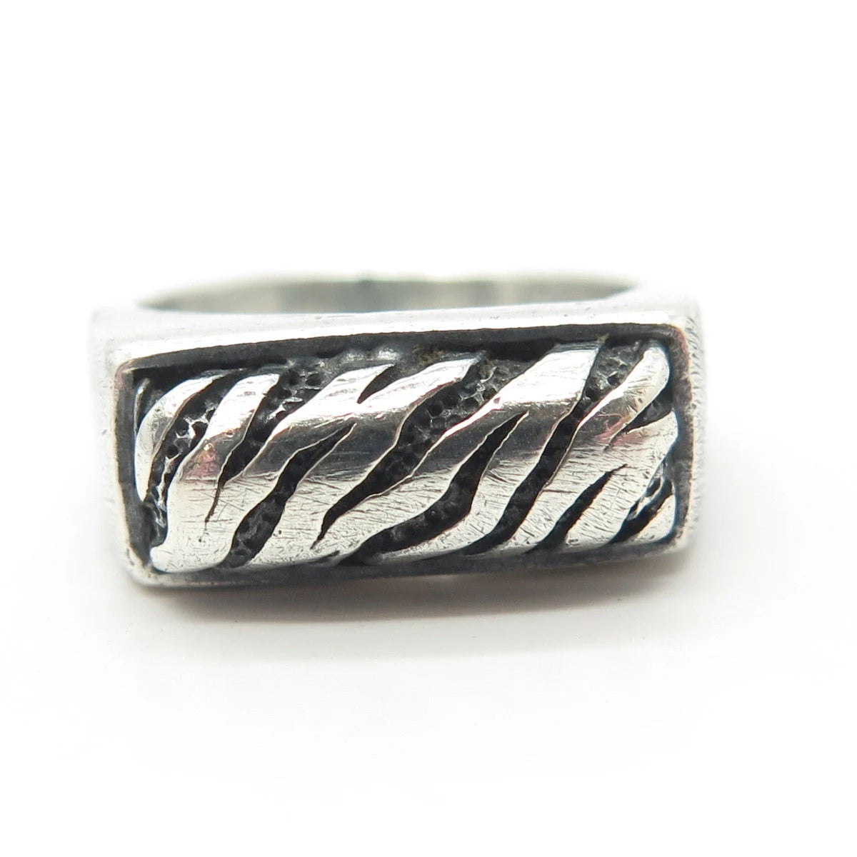 925 Sterling Silver Vintage Animal Print Bar Ring Size 8.25