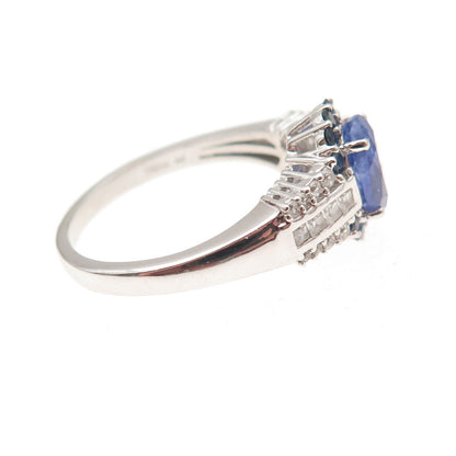 925 Sterling Silver Real Tanzanite Sapphire & White Topaz Ring Size 8