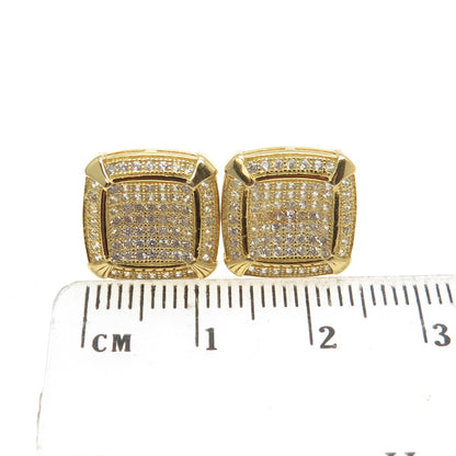 925 Sterling Silver Gold Plated Pave C Z Stud Earrings