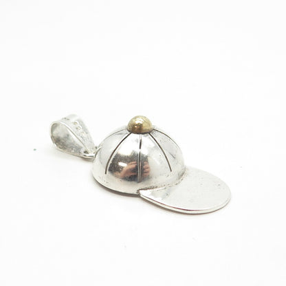 925 Sterling Silver 2-Tone Vintage Mexico Baseball Cap 3D Pendant