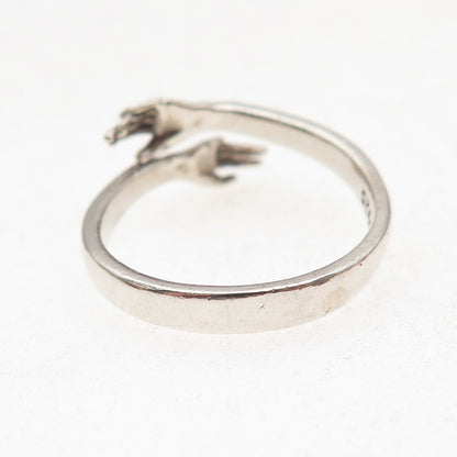 925 Sterling Silver Vintage Hug Oxidized Adjustable Ring Size 8.5