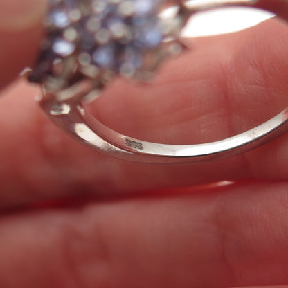 Chuck Clemency 925 Sterling Silver Real Round-Cut Tanzanite Floral Ring Size 8