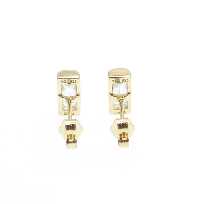 925 Sterling Silver Gold Plated Baguette-Cut C Z Stud Earrings