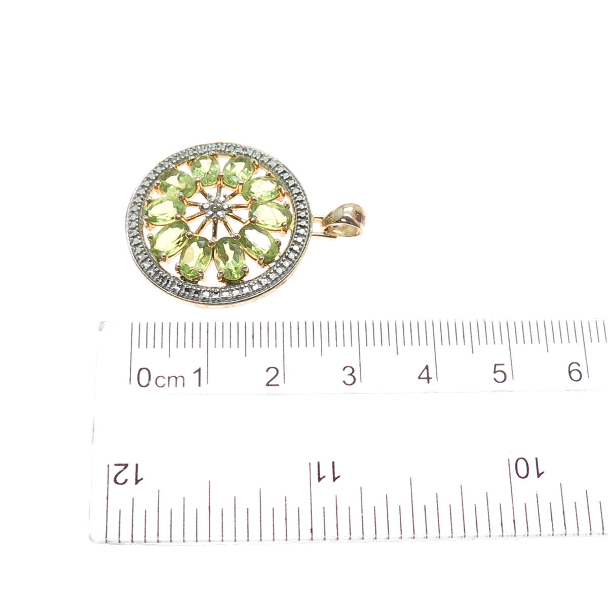 ROSS SIMONS 925 Sterling Silver Gold Plated Real Diamond Accent Peridot Pendant