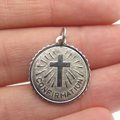 ELCO 925 Sterling Silver Vintage "Confirmation" Cross Religious Round Pendant
