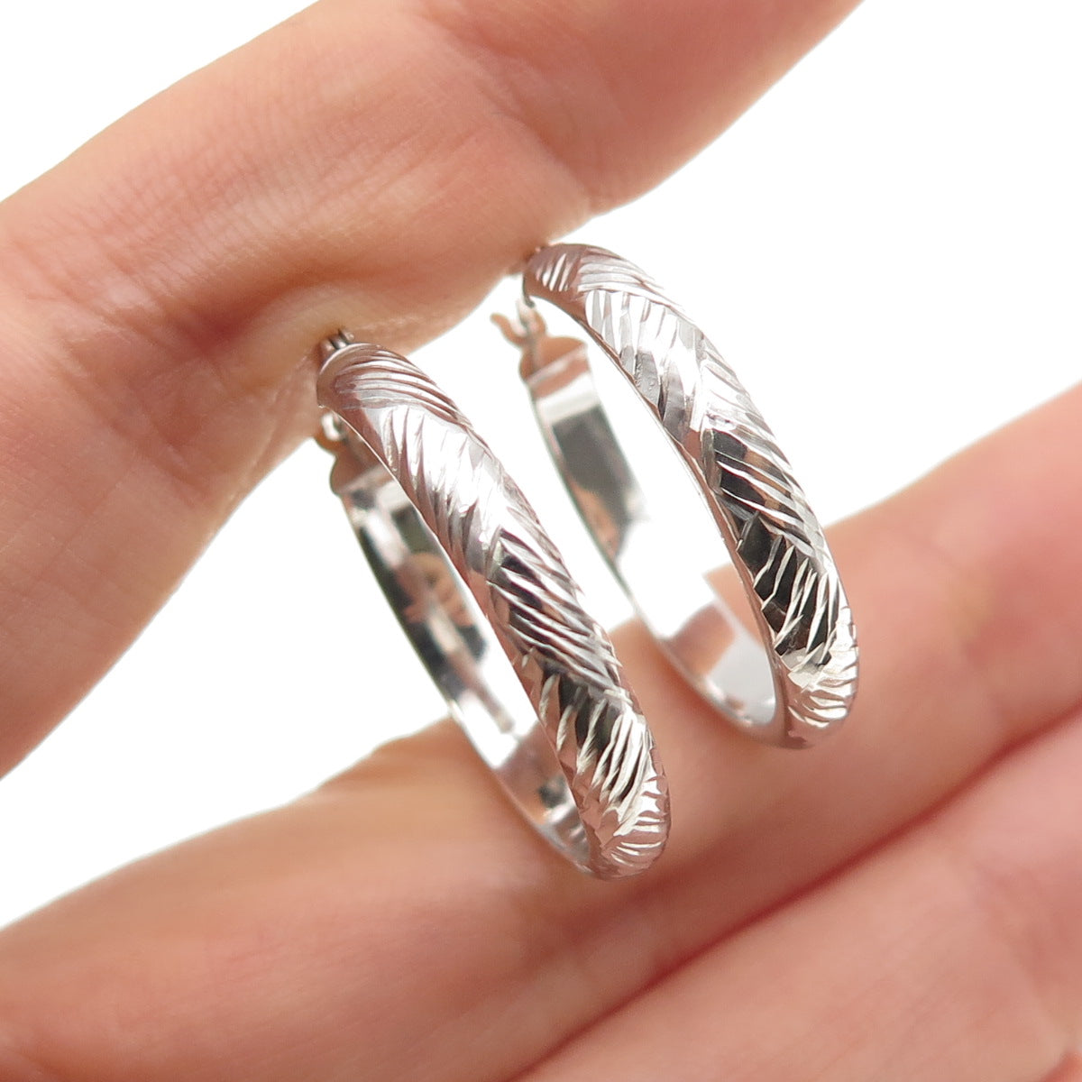 925 Sterling Silver Engraved Hoop Earrings