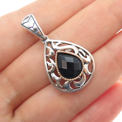 EFFY 925 Sterling Silver 18K Gold Real Black Spinel Teardrop Charm Pendant