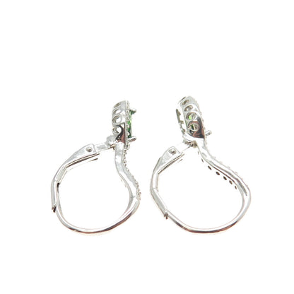 925 Sterling Silver Marquise-Cut Green & Round White C Z Eye Drop Earrings