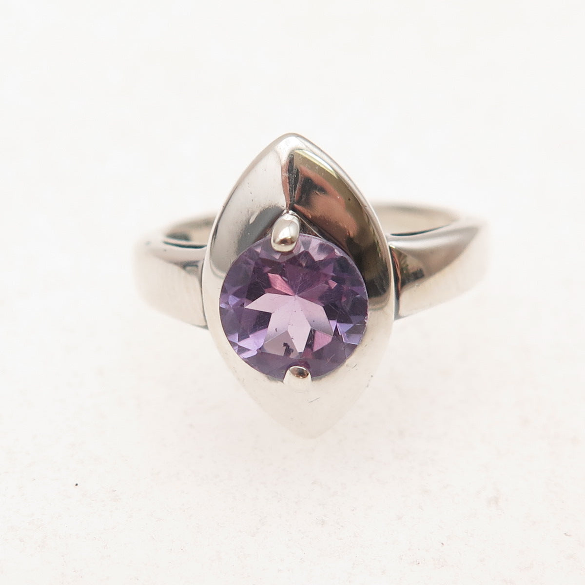 Chuck Clemency 925 Sterling Silver Vintage Real Amethyst Modernist Ring Size 6