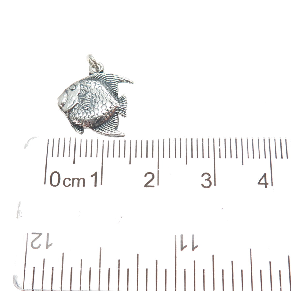 925 Sterling Silver Vintage Angel Fish Oxidized Minimalist Charm Pendant