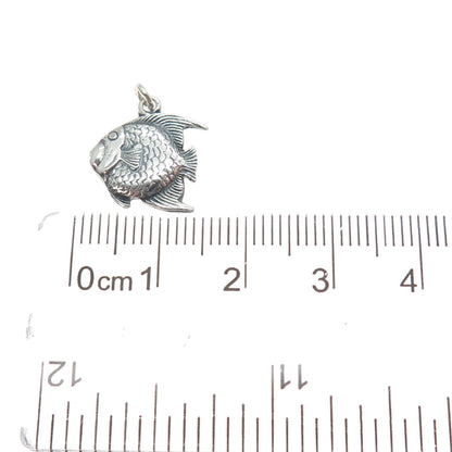 925 Sterling Silver Vintage Angel Fish Oxidized Minimalist Charm Pendant