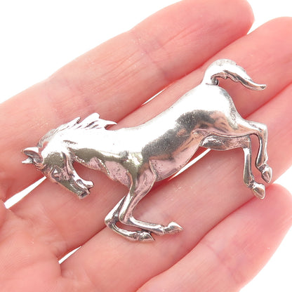 925 Sterling Silver Vintage Wild Horse Oxidized Pin Brooch