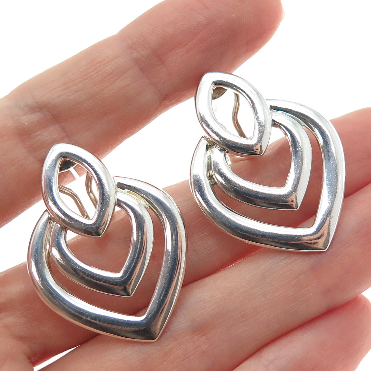 ROSS SIMONS 925 Sterling Silver Vintage Heart Omega Back Earrings