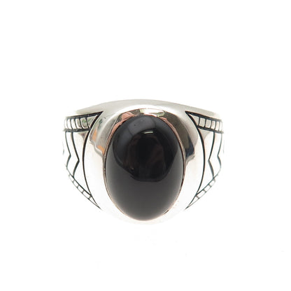 RAIMOND 925 Sterling Silver Vintage Real Black Onyx Oxidized Ring Size 10