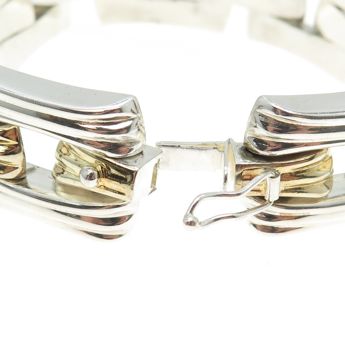 925 Sterling Silver 2-Tone Vintage Italy Modernist Panel Link Bracelet 7.5"