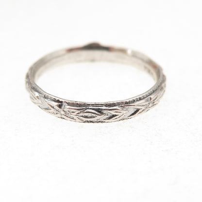 925 Sterling Silver Antique Art Deco Floral Oxidized Band Ring Size 5