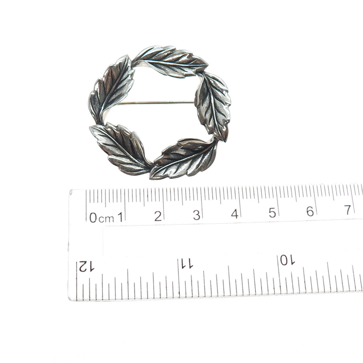 BEAU 925 Sterling Silver Vintage Floral Leaf Circle of Life Oxidized Pin Brooch
