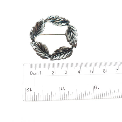 BEAU 925 Sterling Silver Vintage Floral Leaf Circle of Life Oxidized Pin Brooch