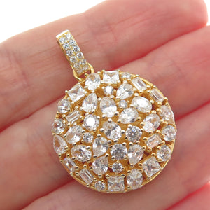 925 Sterling Silver Gold Plated Multi-C Z Sparkle Round Pendant