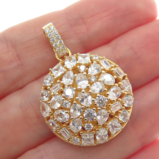 925 Sterling Silver Gold Plated Multi-C Z Sparkle Round Pendant