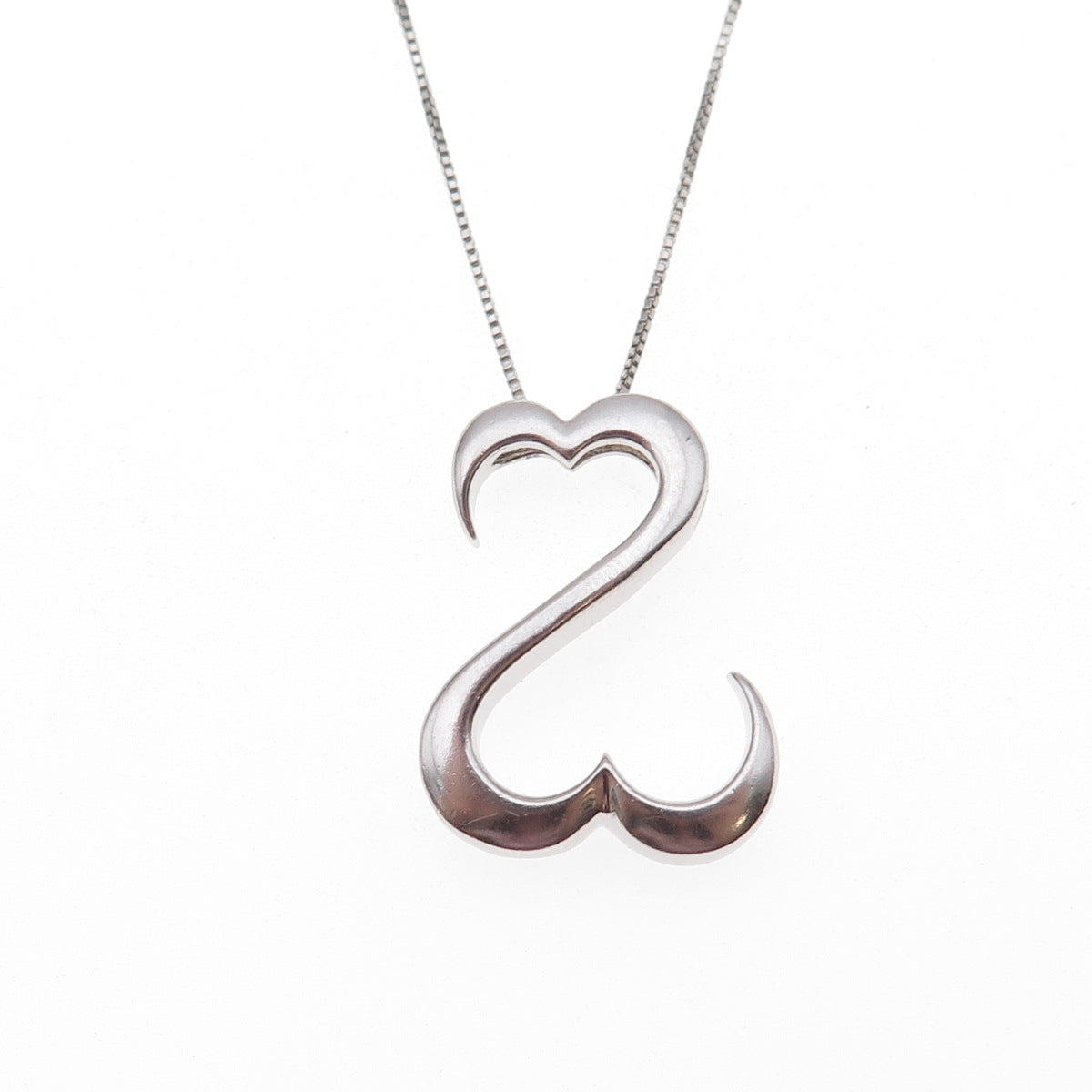 925 Sterling Silver Open Heart Box Chain Necklace 18"