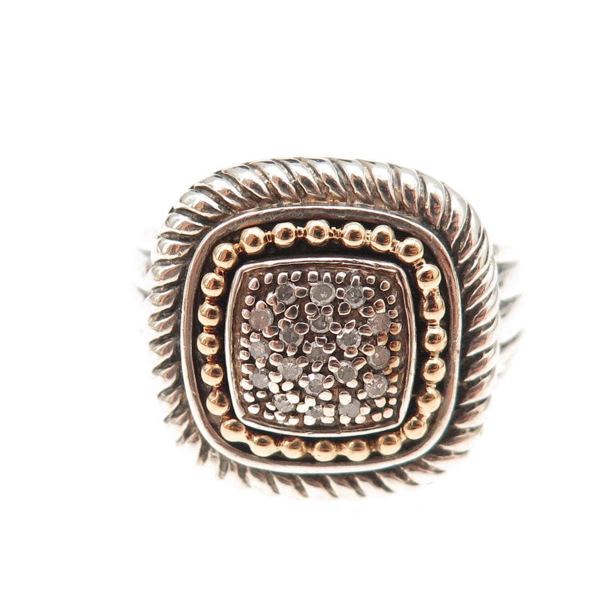 Town & Country 925 Sterling Silver 14K Gold Real Diamond Oxidized Ring Size 8.25
