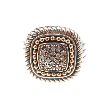 Town & Country 925 Sterling Silver 14K Gold Real Diamond Oxidized Ring Size 8.25