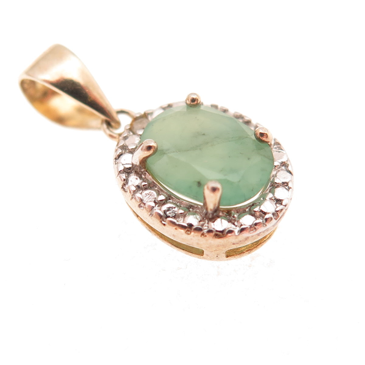 Dee Berkle 925 Sterling Silver Gold Plated Real Diamond & Emerald Charm Pendant