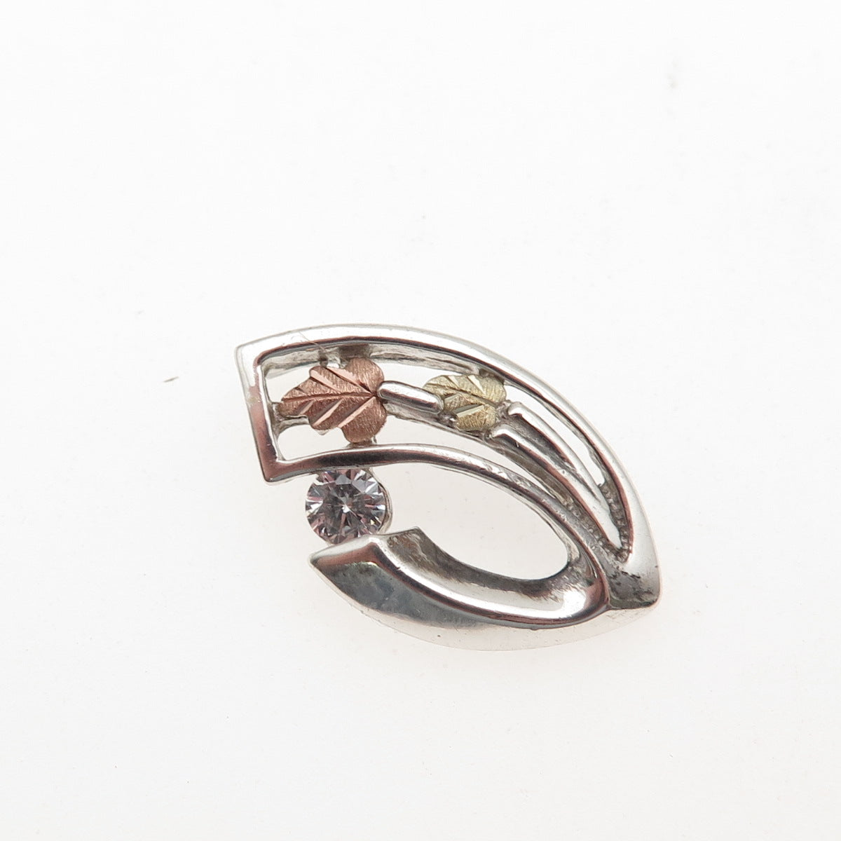 Coleman Co. 925 Sterling 12K Gold Vintage C Z Floral Mini Slide Charm Pendant