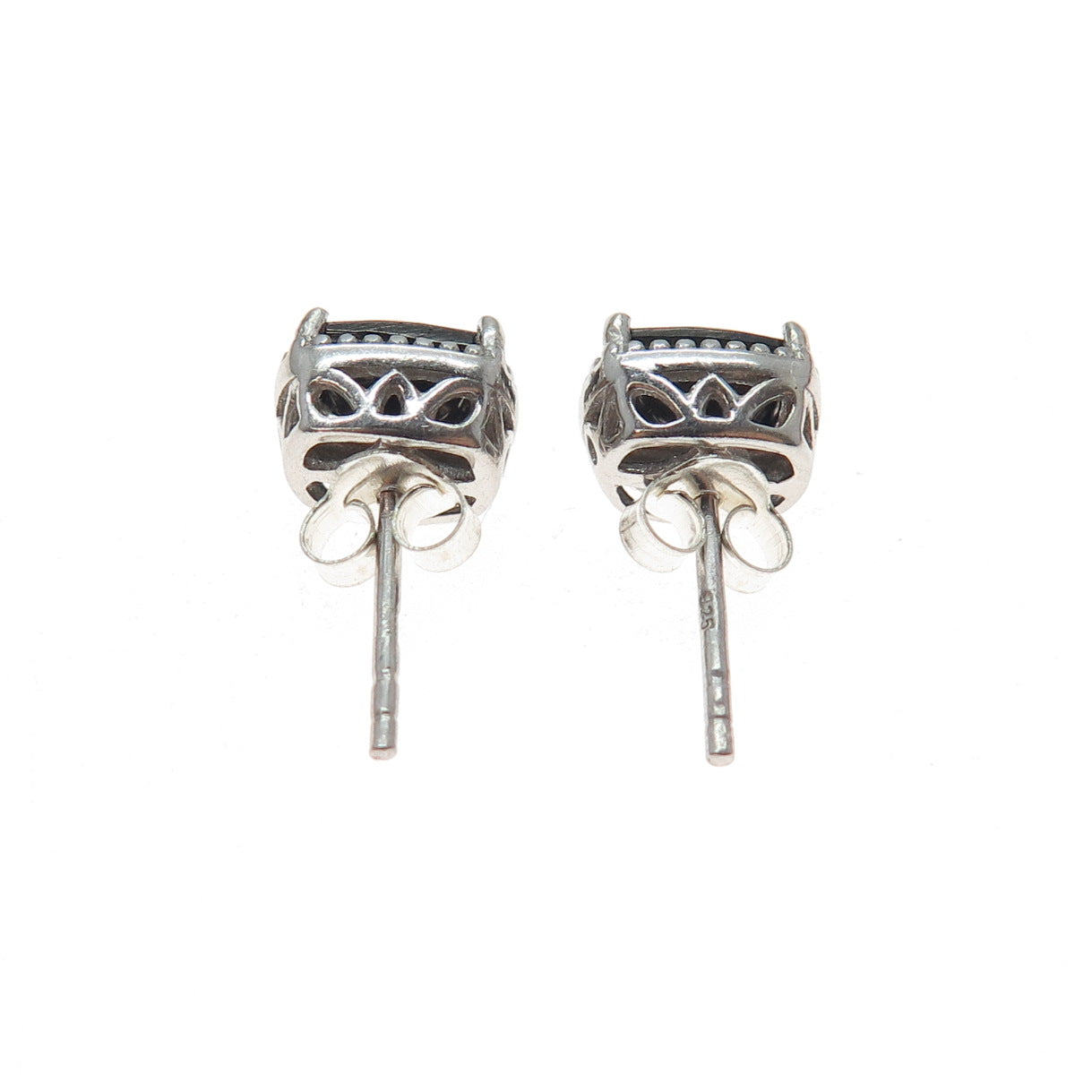 925 Sterling Silver Real Radiant-Cut Hematite Stud Earrings