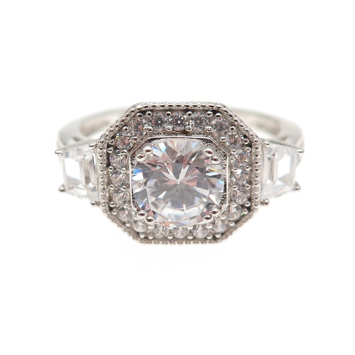 925 Sterling Silver Multi-Cut C Z Engagement Ring Size 8.25