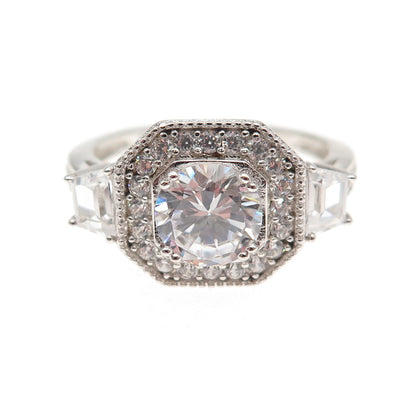 925 Sterling Silver Multi-Cut C Z Engagement Ring Size 8.25