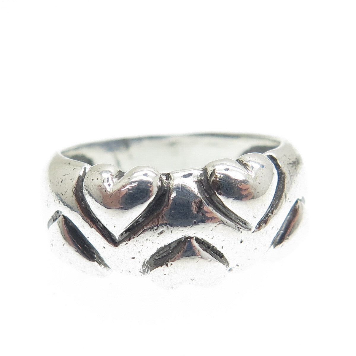 925 Sterling Silver Vintage France Puffy Heart Modernist Ring Size 7