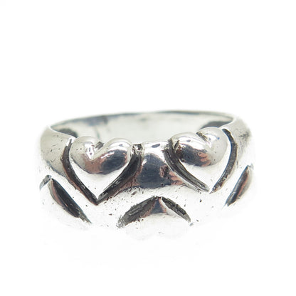 925 Sterling Silver Vintage France Puffy Heart Modernist Ring Size 7