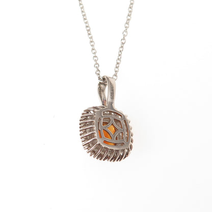 D'Joy 925 Sterling Silver Real Diamond & Amber Cable Chain Necklace 18"