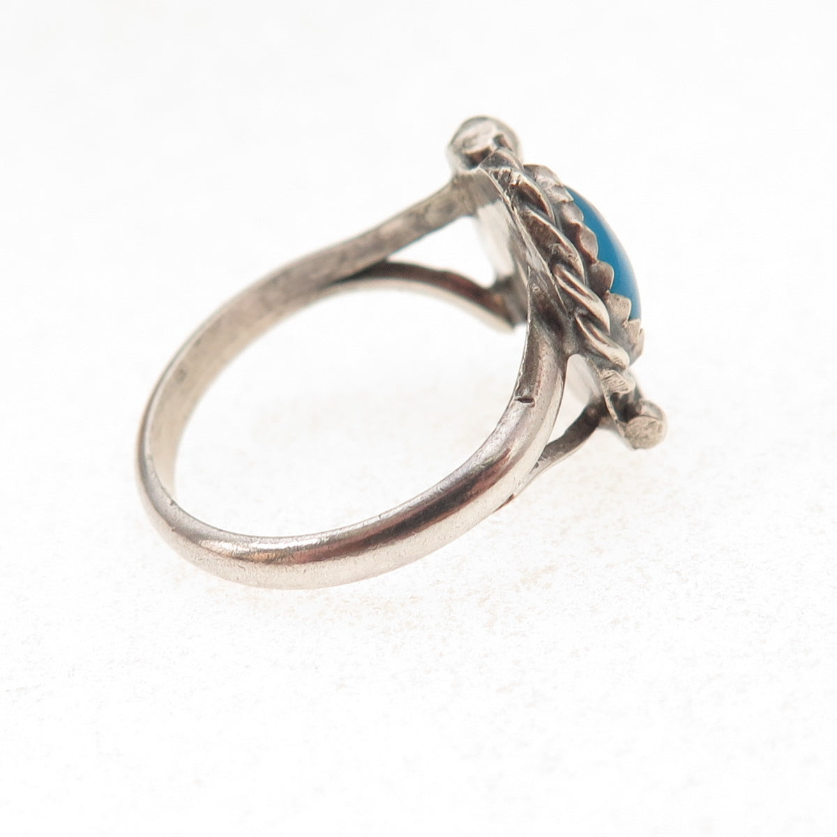 Old Pawn Sterling Silver Vintage Southwestern Turquoise Feather Ring Size 6.25