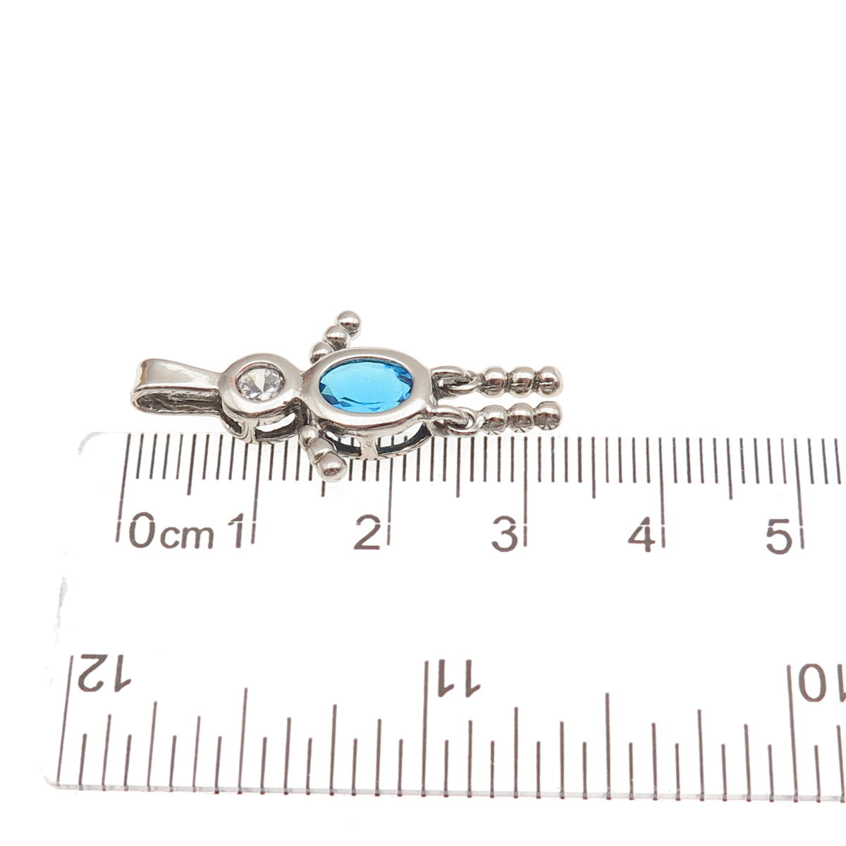 925 Sterling Silver Blue & White C Z Boy March Birthstone Articulated Pendant