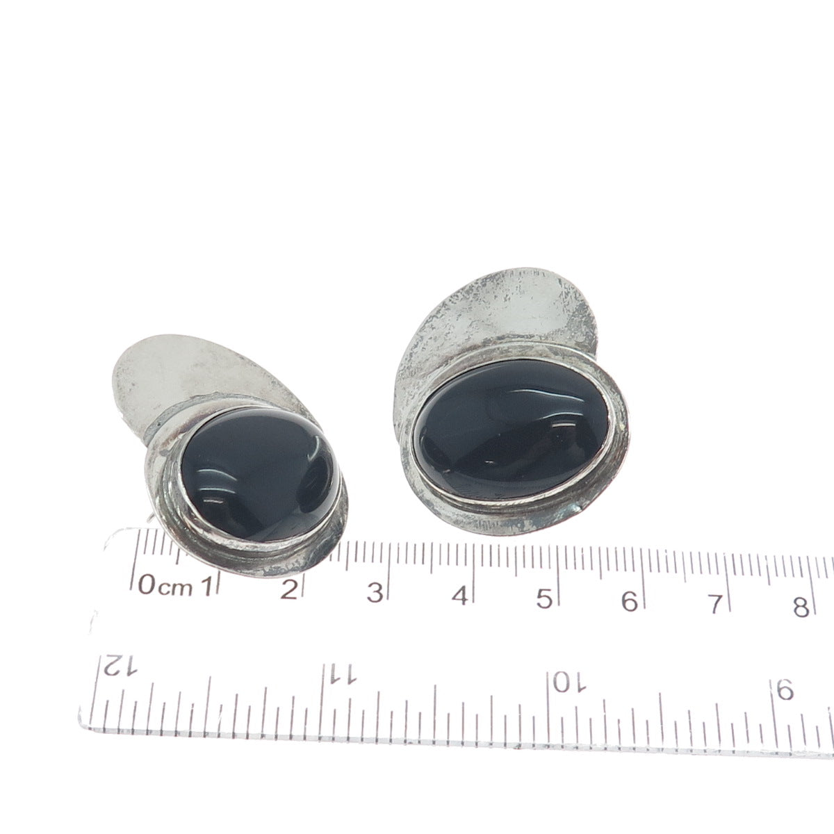 LOUIS BOOTH 925 Sterling Silver Vintage Real Black Onyx Modernist Earrings