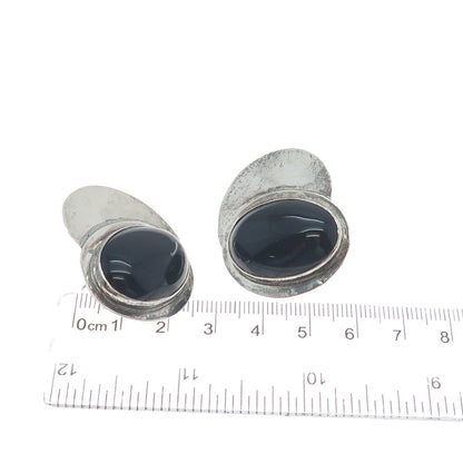 LOUIS BOOTH 925 Sterling Silver Vintage Real Black Onyx Modernist Earrings