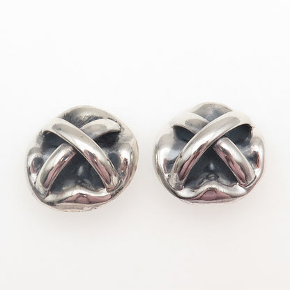 925 Sterling Vintage Mexico Modernist Crisscross Oxidized Clip On Earrings