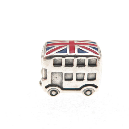 Pandora 925 Sterling Silver Enamel Union Jack London Bus Slide Bead Charm
