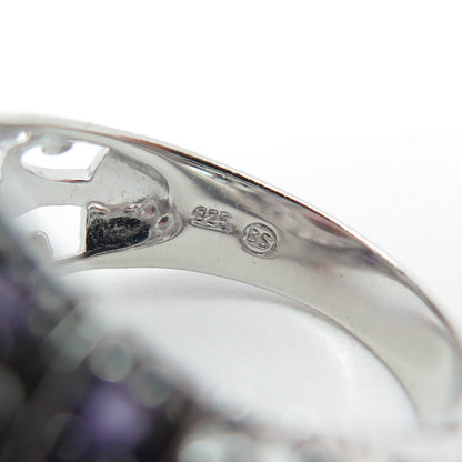 925 Sterling Silver Real White Topaz & Amethyst Gemstone Ring Size 7