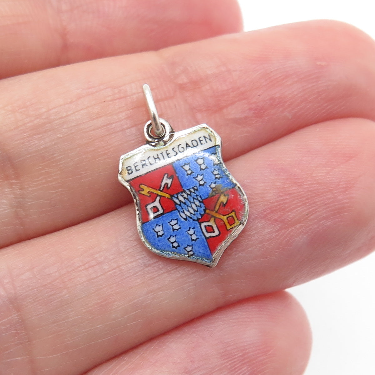 925 Sterling Silver Vintage Enamel Berchtesgaden Coat of Arms Minimalist Pendant