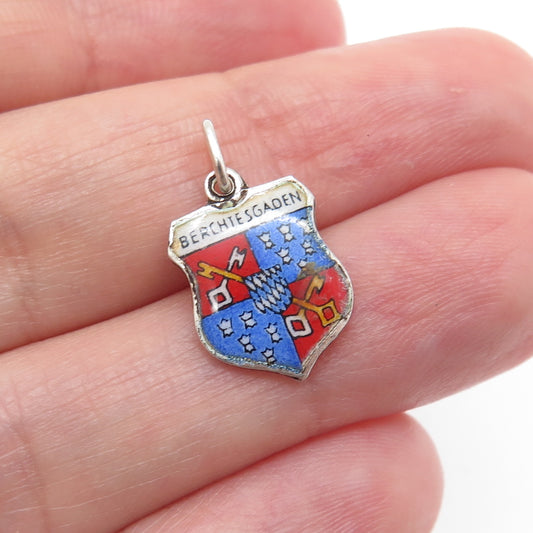 925 Sterling Silver Vintage Enamel Berchtesgaden Coat of Arms Minimalist Pendant