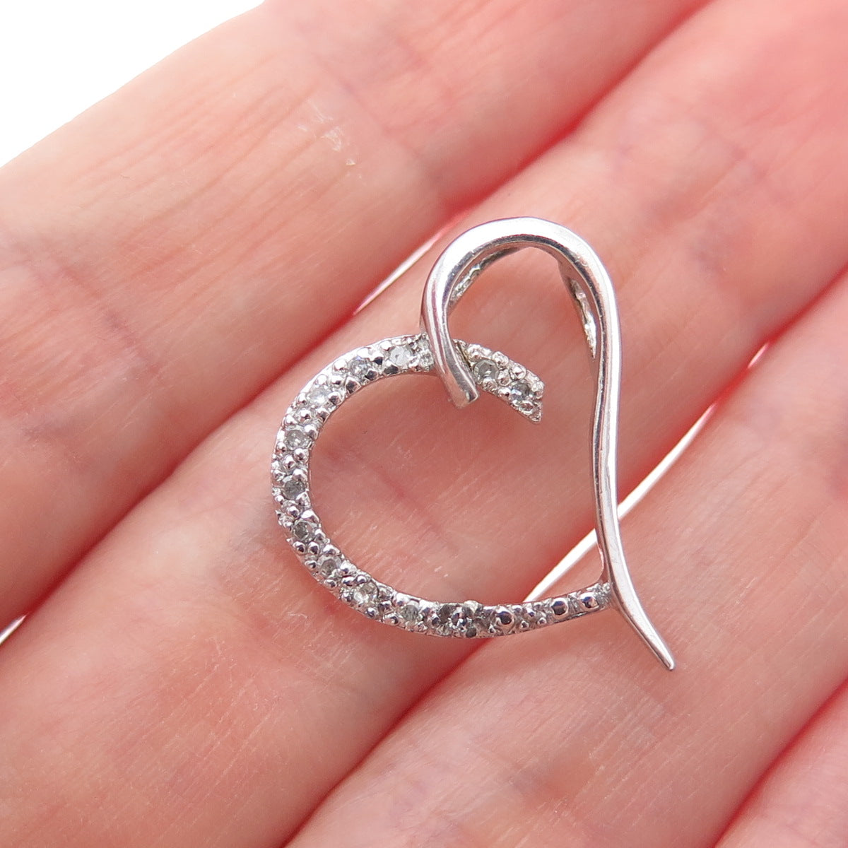 925 Sterling Silver Real Round-Cut Diamond Heart Minimalist Slide Charm Pendant