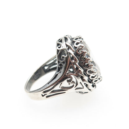 CLYDE DUNEIER 925 Sterling Silver Vintage Oval-Cut C Z Oxidized Ring Size 6.5