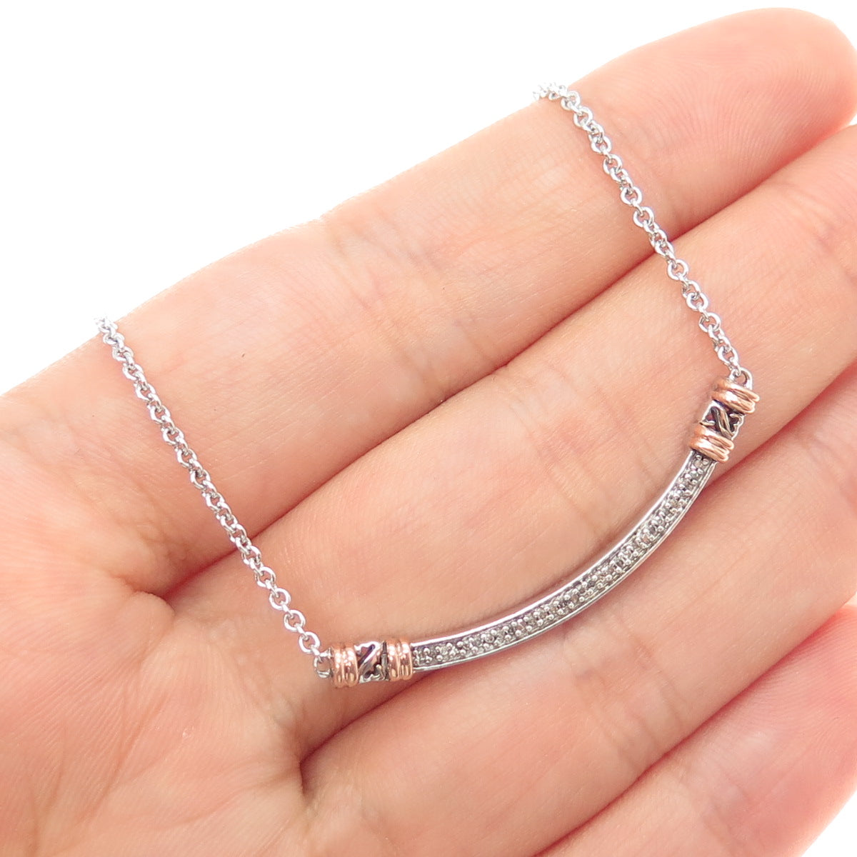 JANE SEYMOUR 10K Gold Sterling Silver Real Diamond Open Heart Bar Necklace 16"