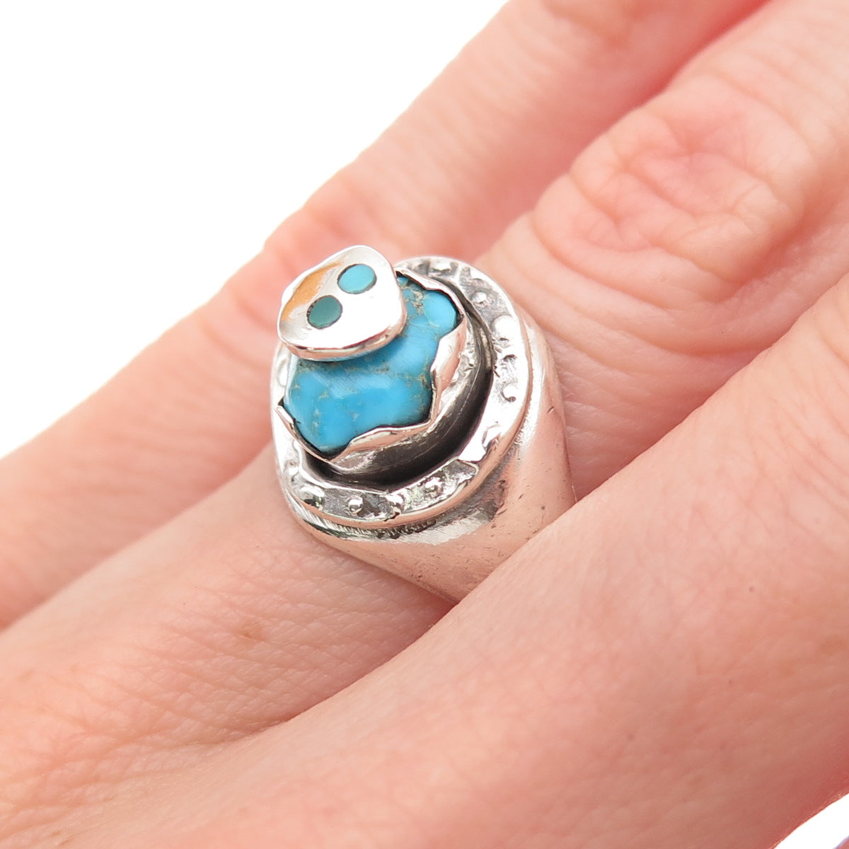 Effie Calavaza Zuni Old Pawn Sterling Silver Vintage Turquoise Snake Ring Size 6